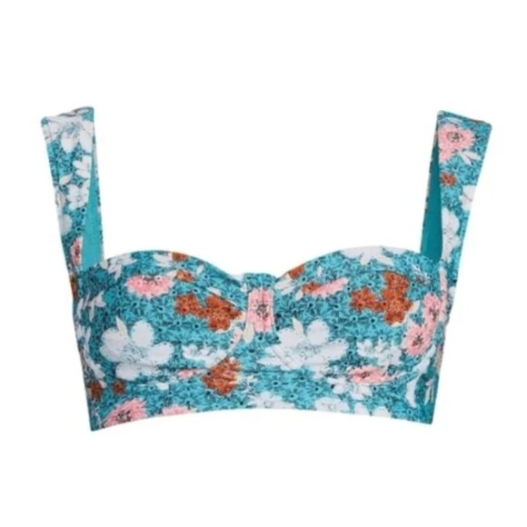 NWT  Time & Tru Underwire Balconette Swim Top Womens L Blue Floral Retro Resort - Picture 1 of 11